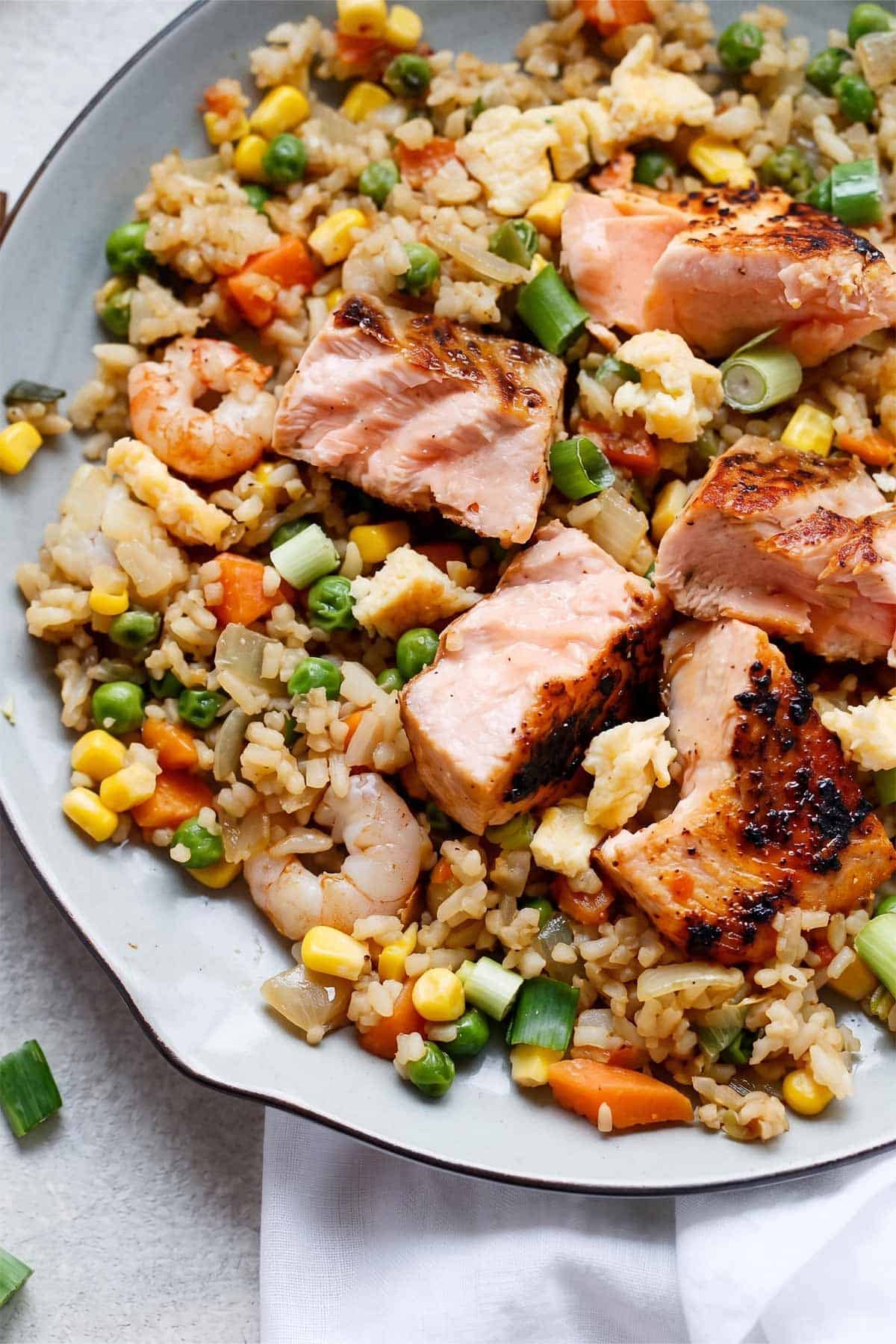 Seared Salmon and Prawn Rice