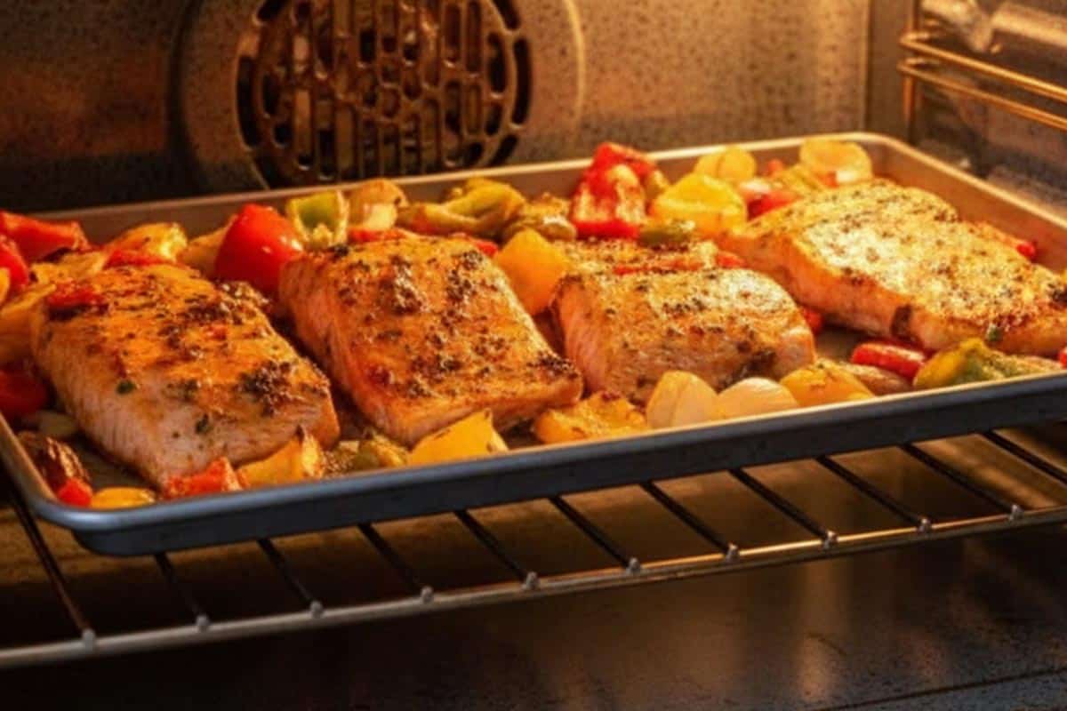 Broiling the salmon and peppers 30 to 60 more.