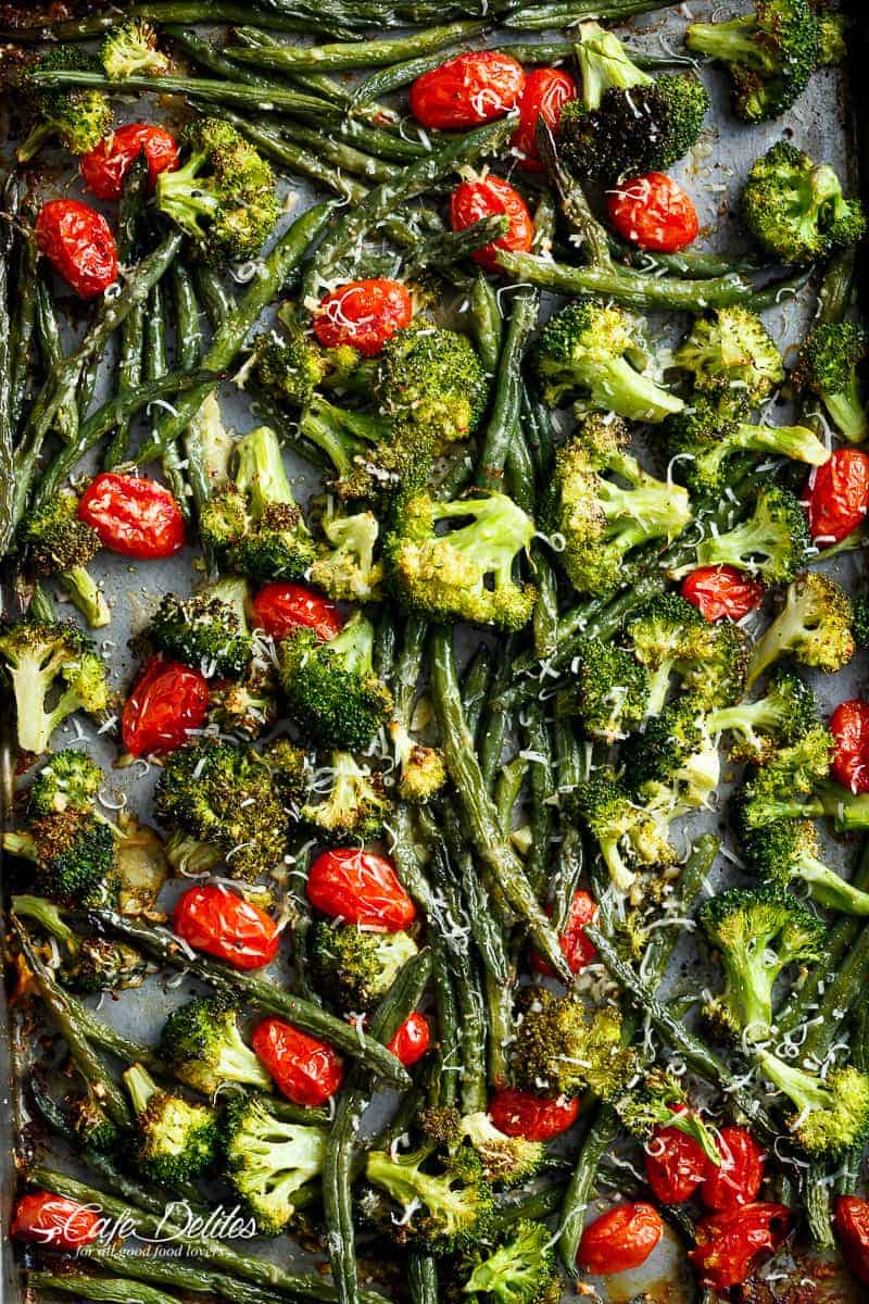Garlic Parmesan Roasted Broccoli And Green Beans