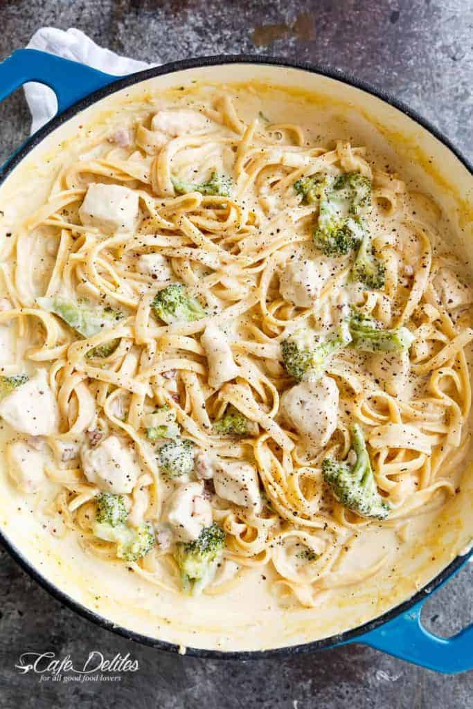 One Pot Chicken Bacon Fettuccine Alfredo