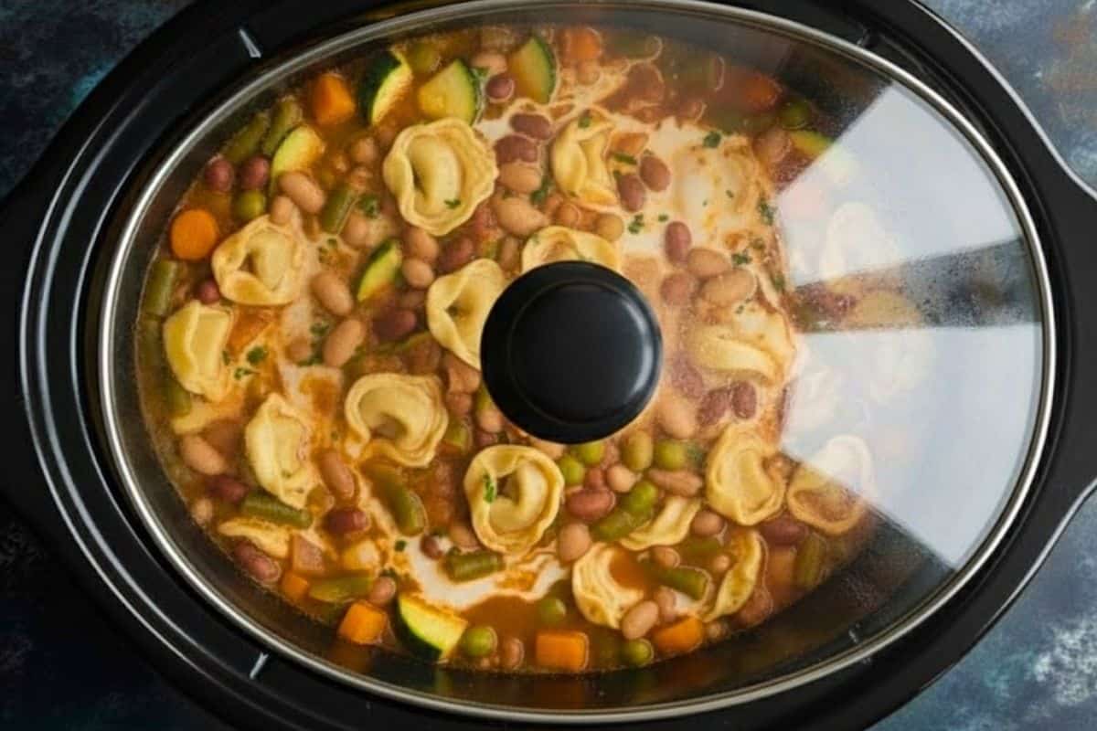 Turn the slow cooker to high and let the tortellini cook for 25–30 minutes
