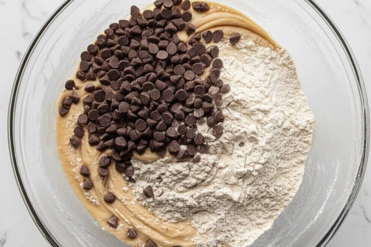 fold in the flour, baking powder, salt until a soft dough forms