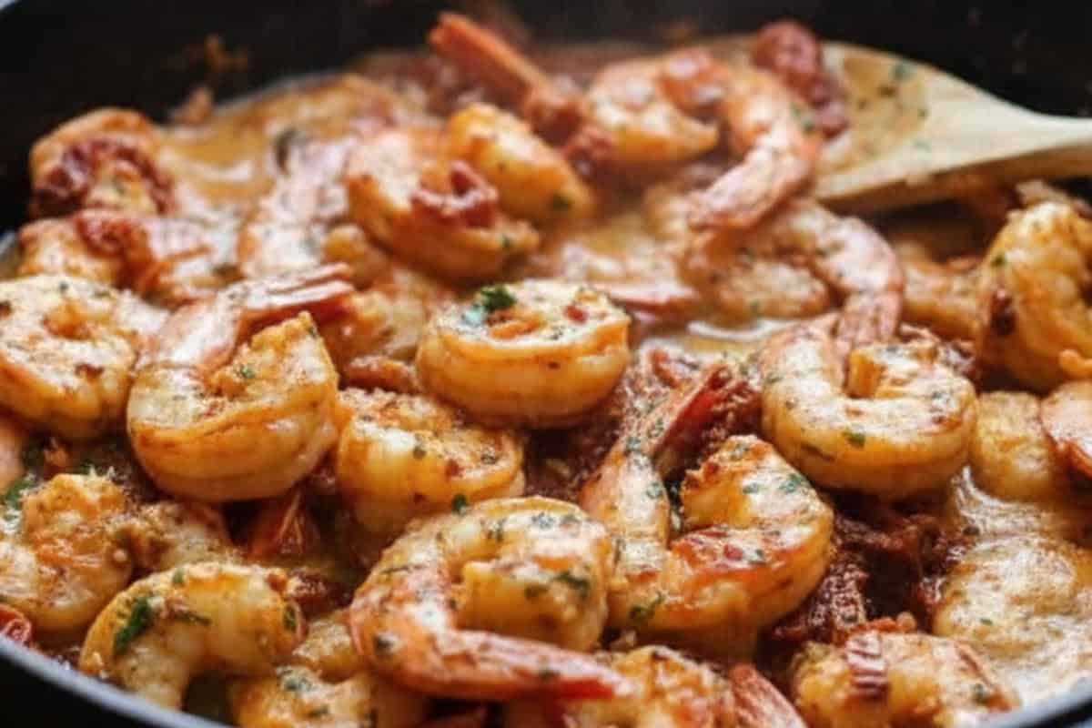 Added the cooked shrimp in the pan.