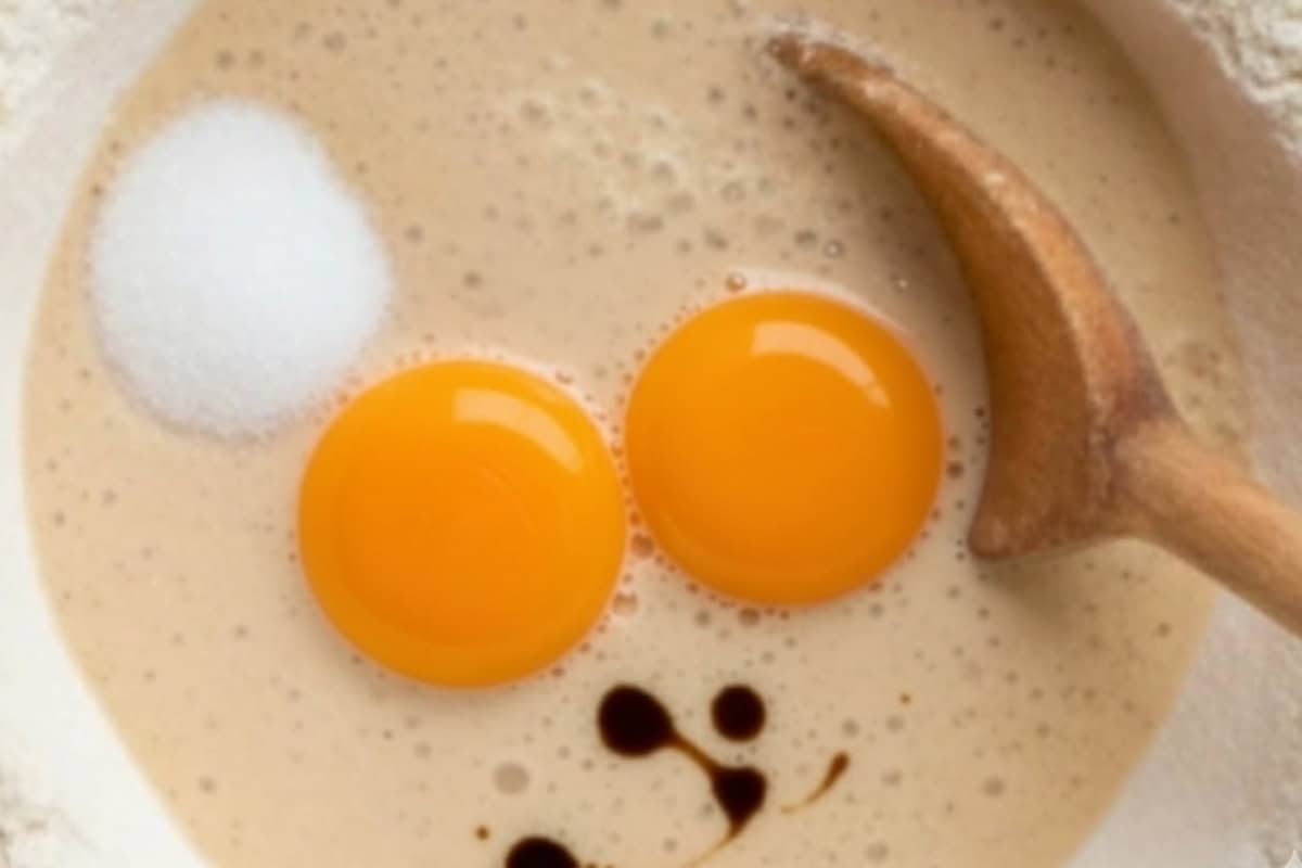 In a bowl, combine flour, sugar, and salt. Create a well, add the yeast mixture, egg yolks, and vanilla.