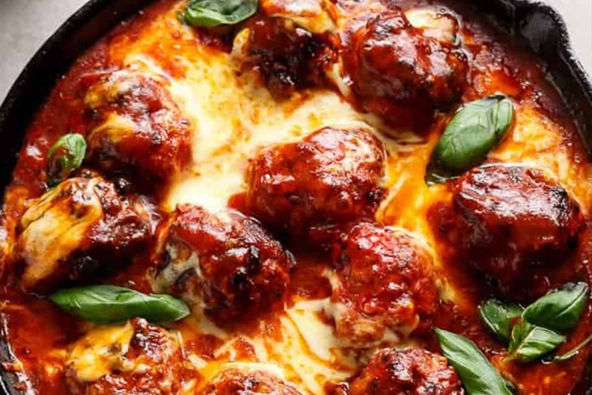 Close-up shot of Sun Dried Tomato Meatballs.