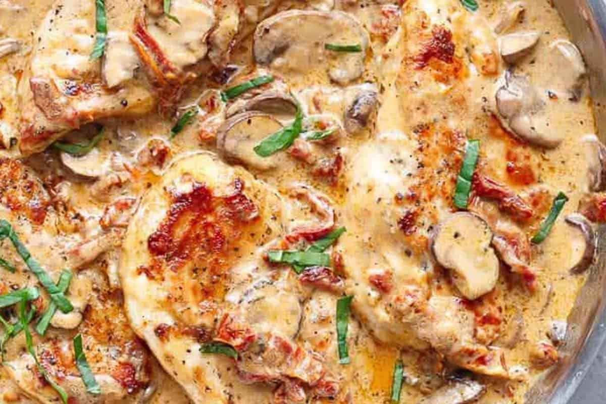 Close-up shot of Sun Dried Tomato Chicken.