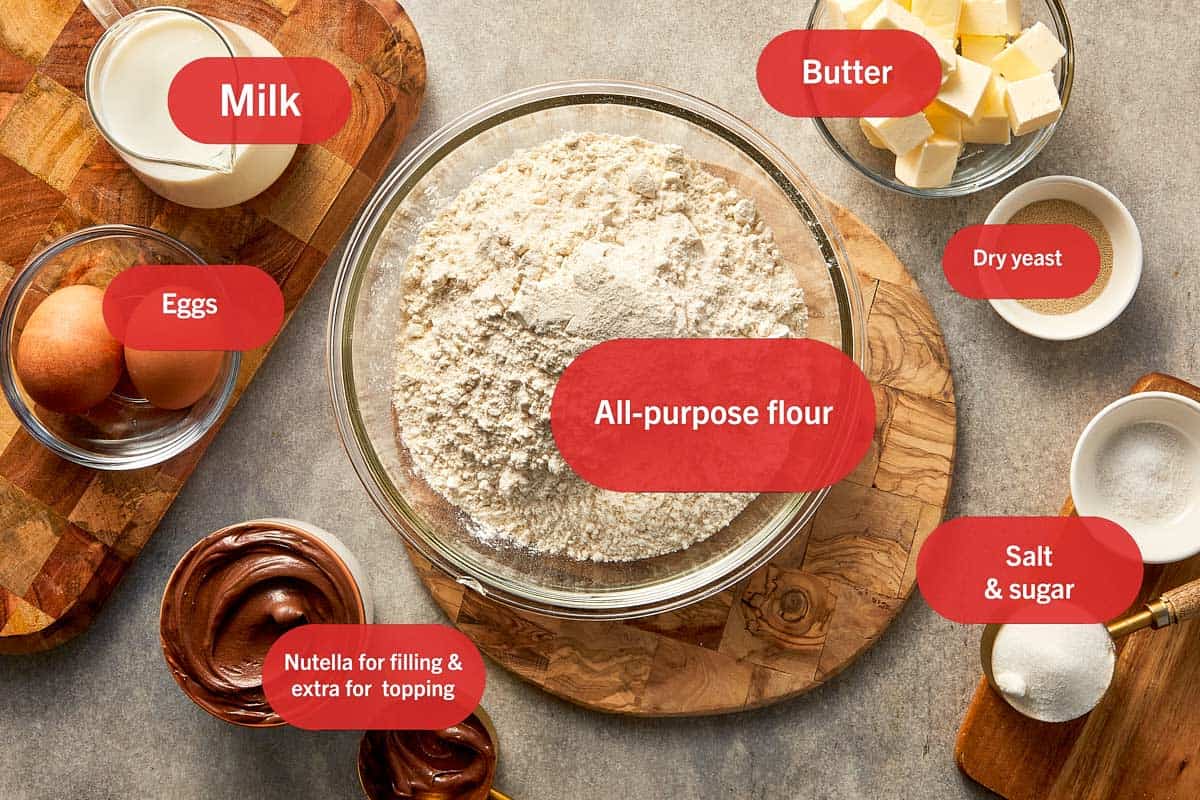 Top view of ingredients for nutella rolls
