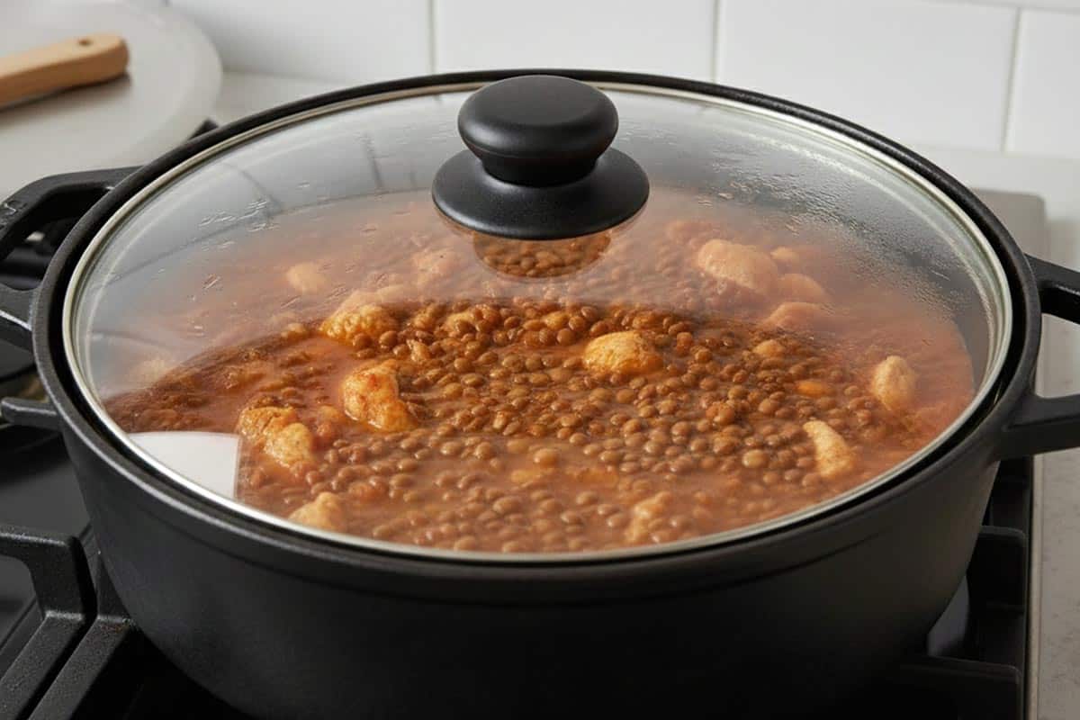 Added the lentils and simmer.