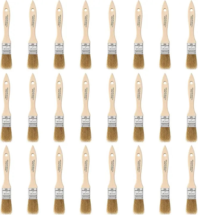 1-Inch Natural Bristle Chip Brushes — 24-Pack with Wood Handles
