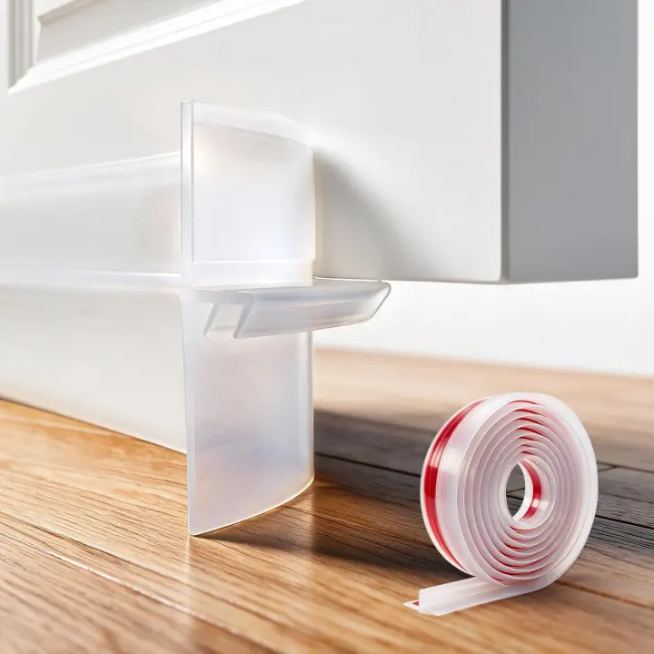 10 ft T‑Shaped Silicone Door Draft Stopper — Self‑Adhesive Clear/White