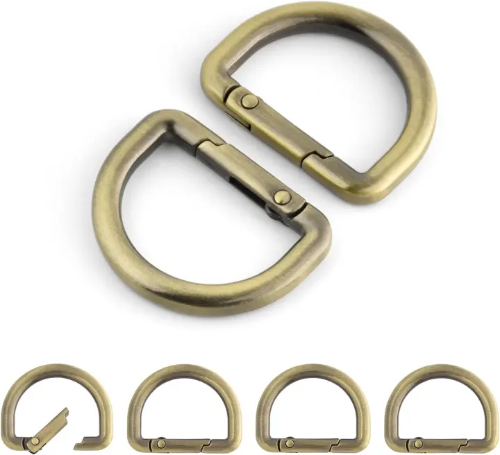 10-Pack 1-Inch Spring D-Ring Carabiner Clips — Metal Purse & Key Hooks (Bronze)
