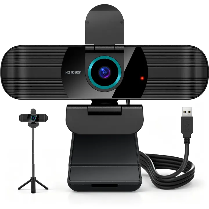 1080p HD USB Webcam with Tripod — Autofocus, Dual Mics, Wide-Angle