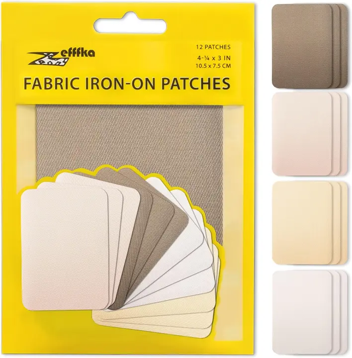 12-Piece Iron-On Fabric Patch Kit — Cotton Repair Patches (3" x 4.25")
