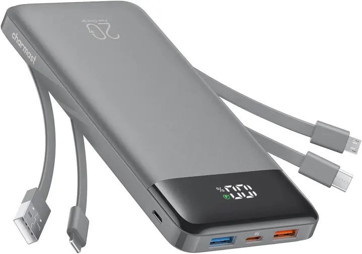 20,000mAh Portable Power Bank with Built-In Cables and 6 Outputs