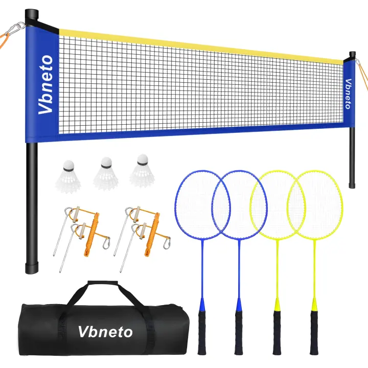 20ft Outdoor Badminton Set with 4 Rackets, Net, Stakes & Carry Bag