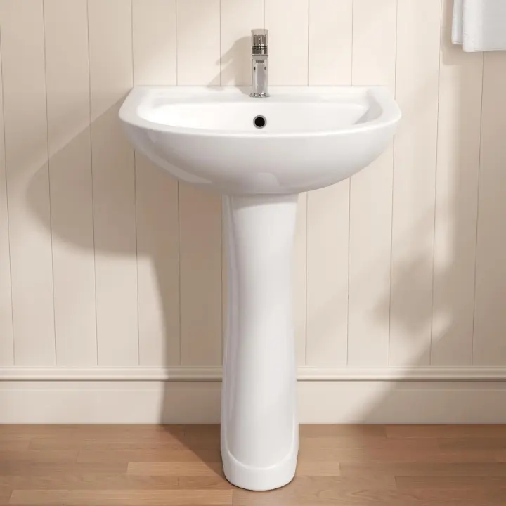 21x19 White Vitreous Pedestal Bathroom Sink — Single-Hole with Overflow