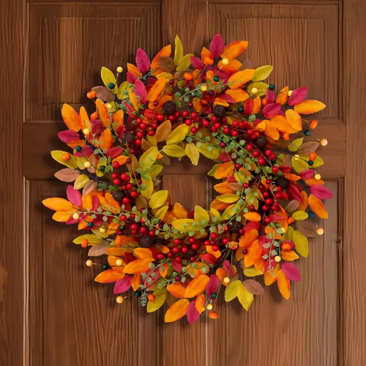 22-Inch Berry Branch Fall Wreath for Front Door (Outdoor/Indoor)