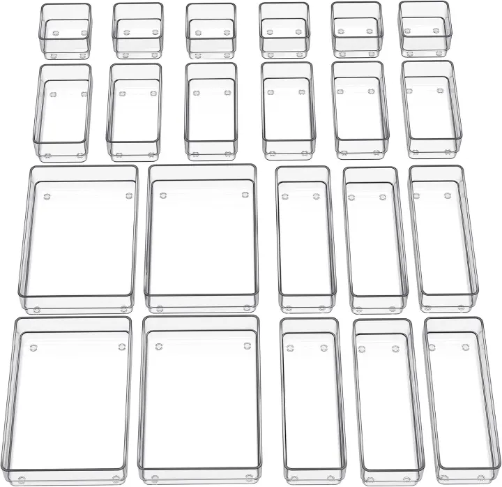 22-Piece Clear Drawer Organizer Set — 4 Sizes for Home & Desk