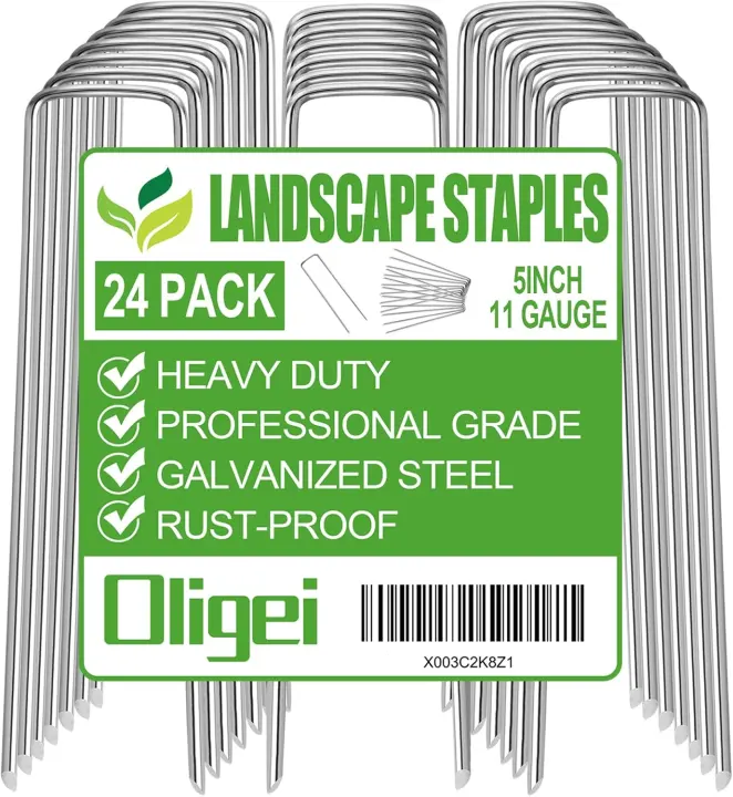 24-Pack U-Shaped Garden Stakes — 5 in Galvanized Landscape Staples