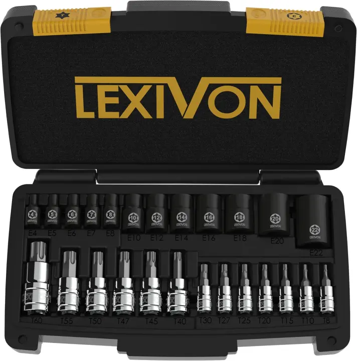 25-Piece Torx & E-Torx Bit Socket Set — S2 Alloy & Cr-V Sockets
