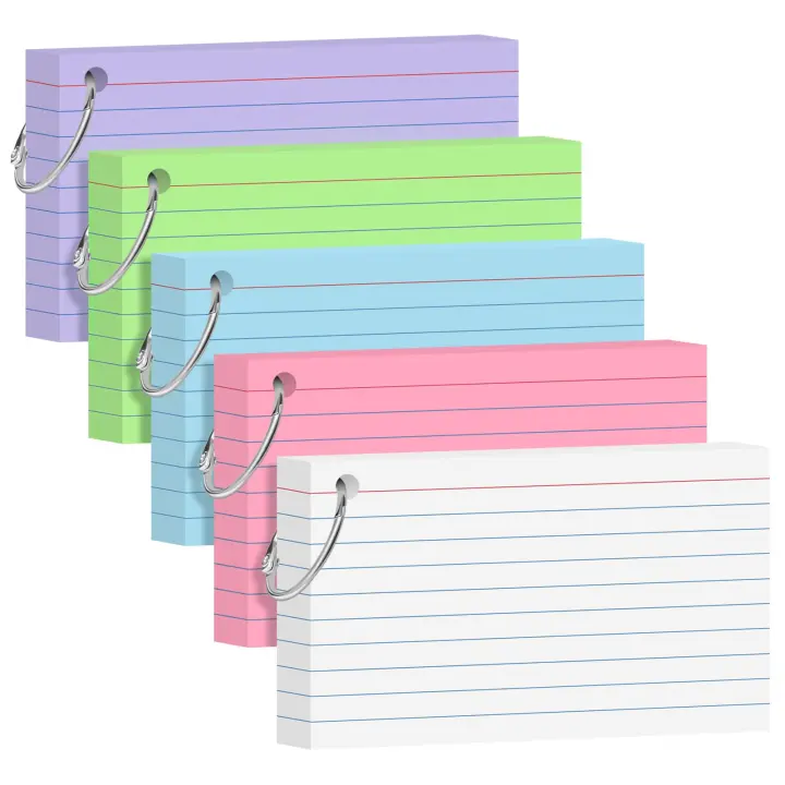 250-Count Colored 3x5 Index Cards with Ring — Heavyweight Lined Flashcards
