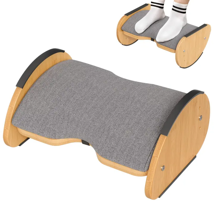 3-in-1 Bamboo Under-Desk Footrest with Removable Cushion