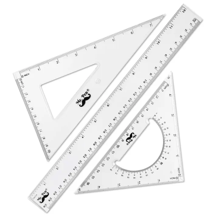 3-Piece Geometry Set — Triangle Rulers & Protractor for Drafting