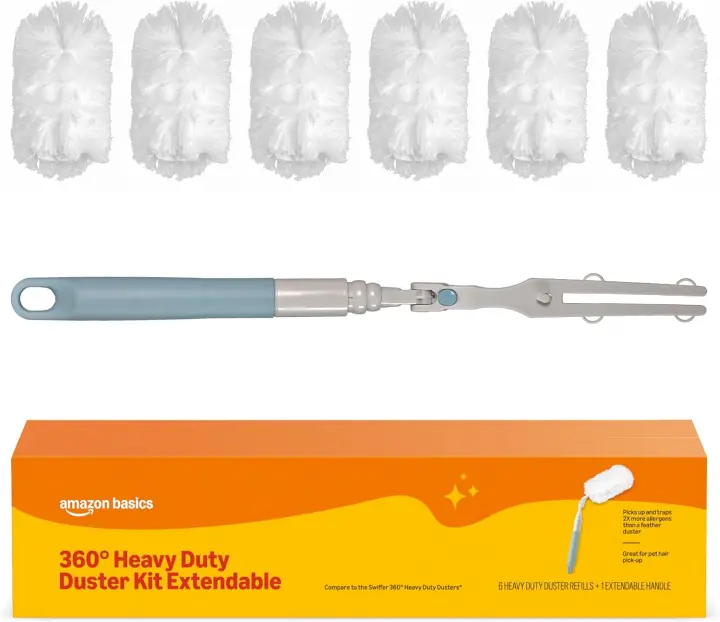 360° Heavy-Duty Microfiber Duster Kit with Extendable Handle and 6 Refills