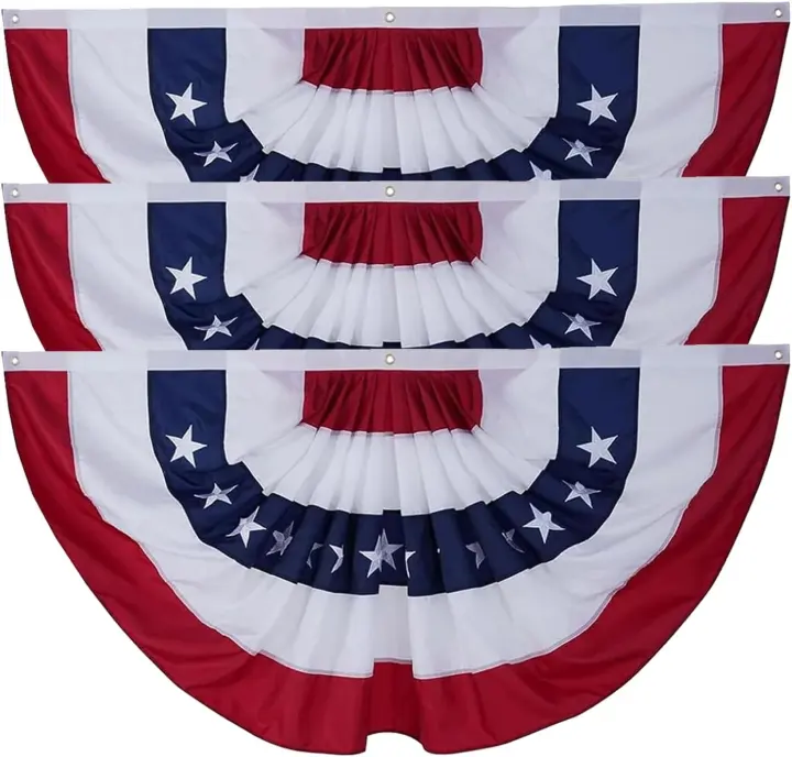 3x6 ft Embroidered American Bunting Flags — 3-Pack Outdoor Half-Fan