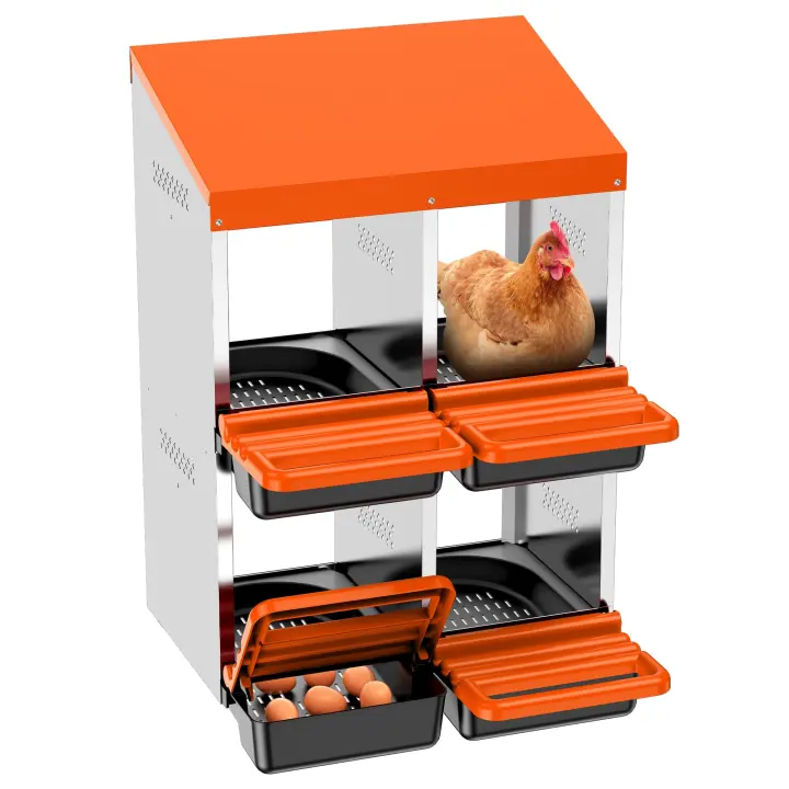 4-Hole Double-Deck Roll-Away Chicken Nesting Box — Metal