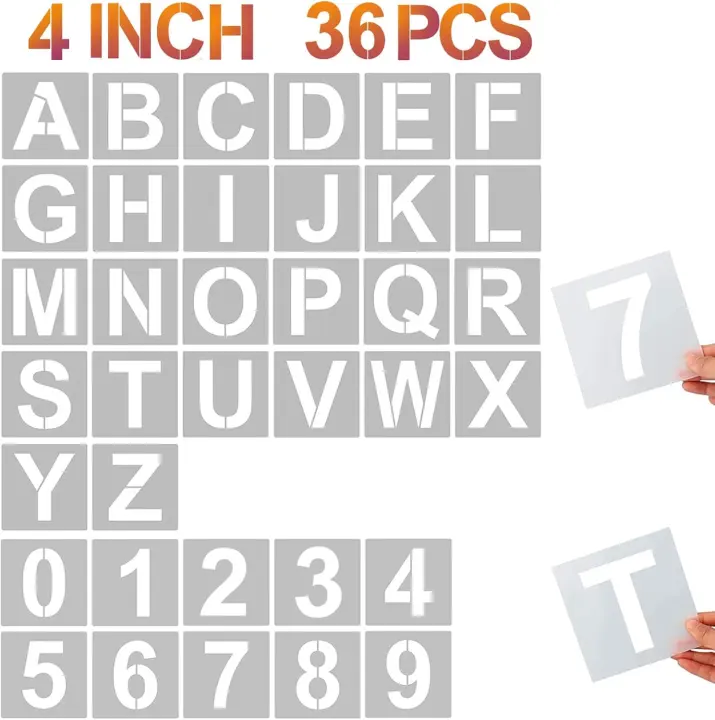 4-Inch Reusable Alphabet & Number Stencil Set — 36 Plastic Templates