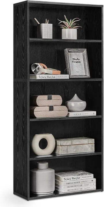 5-Tier Narrow Open Bookshelf — 23.6 in Wide, Ebony Black