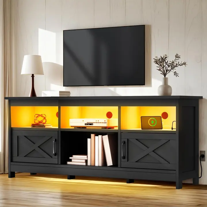 59" Media Console with LED Lighting & Power Outlet for 65" TVs