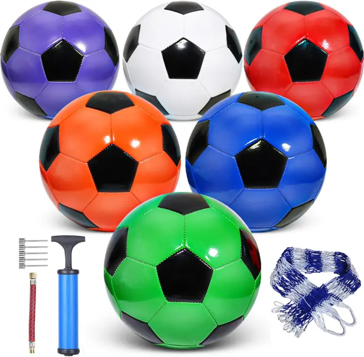 6-Pack Donation Soccer Balls (Sizes 3/4/5) — Deflated Bulk Set with Pump