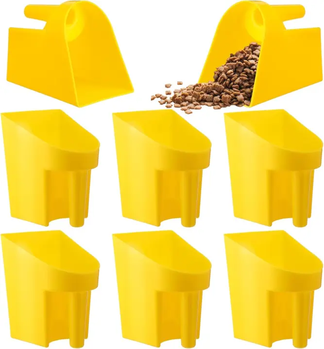 6-Pack Heavy-Duty Plastic Feed Scoops — 2 Qt Yellow Enclosed Scoop