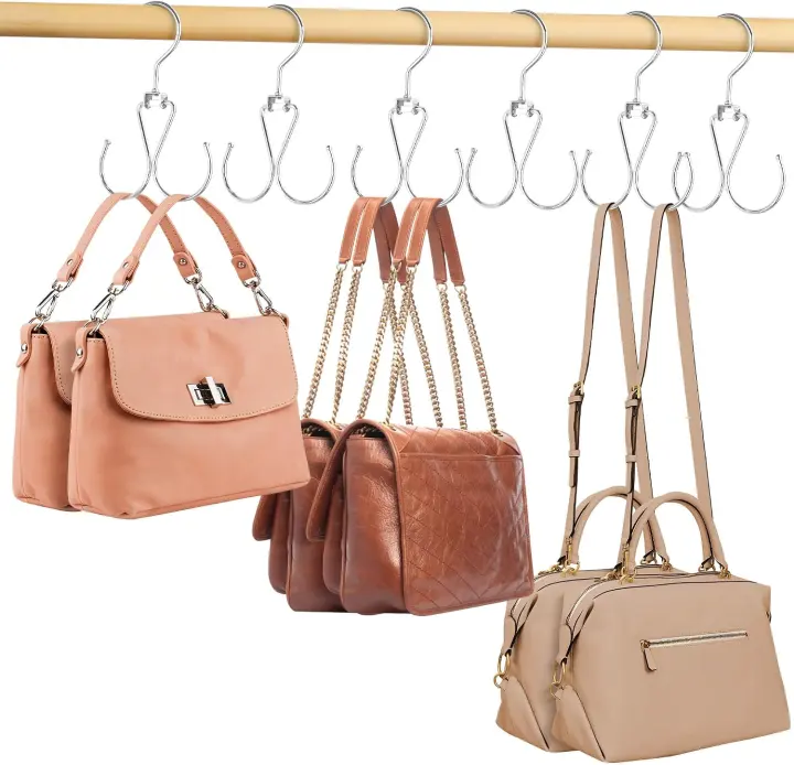 6-Pack Heavy-Duty Rotating Purse Hangers — 12-Bag Closet Organizer