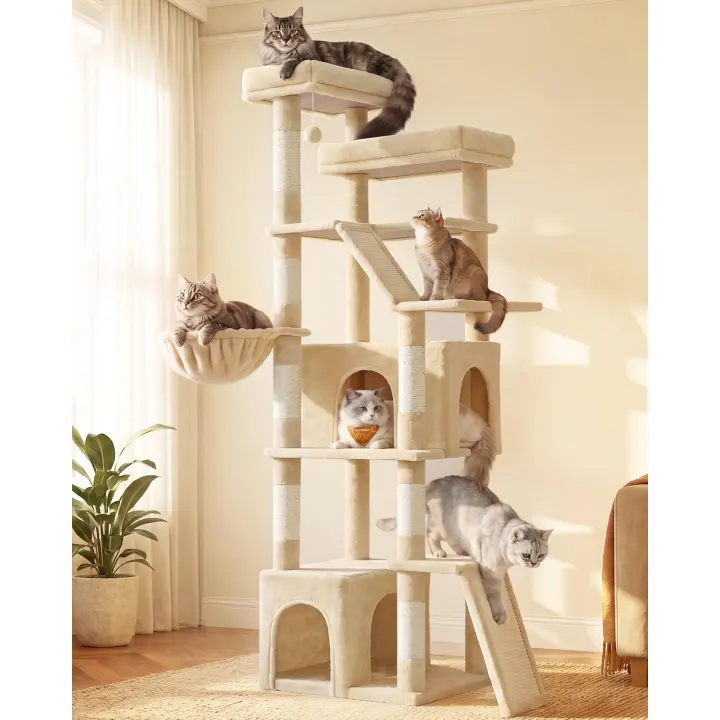 72.6-inch Multi-Level Cat Tower for Large Cats — Beige