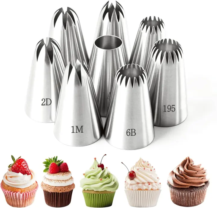 8-Piece Large Stainless Steel Cake Piping Tip Set