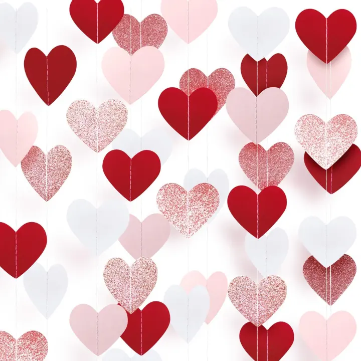 8-Strand Paper Heart Garland — Rose Gold Pink Party Streamers