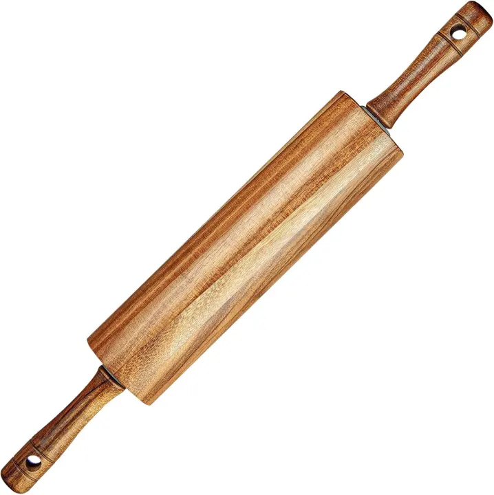 Acacia Wood Handled Rolling Pin for Dough, Pizza & Baking