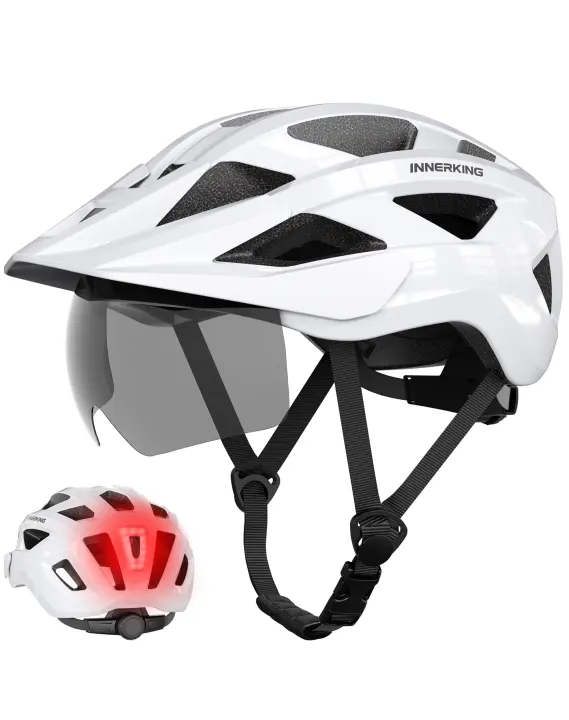 Adult Bike Helmet with Magnetic OTG Goggles & Rechargeable Rear LED