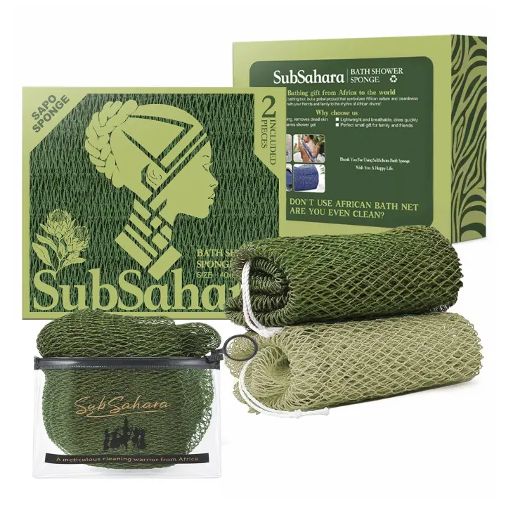 African Net Sponge 2-Pack — 45-Inch Exfoliating Body Scrubbers