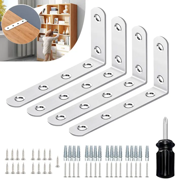 Baby-Proof Anti-Tip Furniture Anchors — 4-Piece Stainless Steel Kit