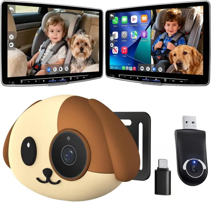 Cabin Care Rear-Seat Baby Camera with Wireless CarPlay Adapter, 1080P