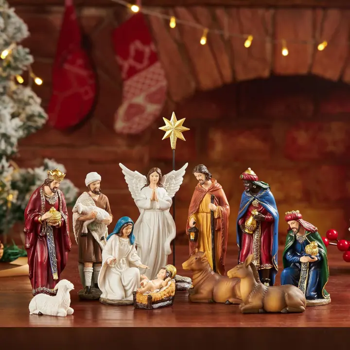 Classic 13-Piece Tabletop Nativity Set — 5.9 in Hand-Painted Resin