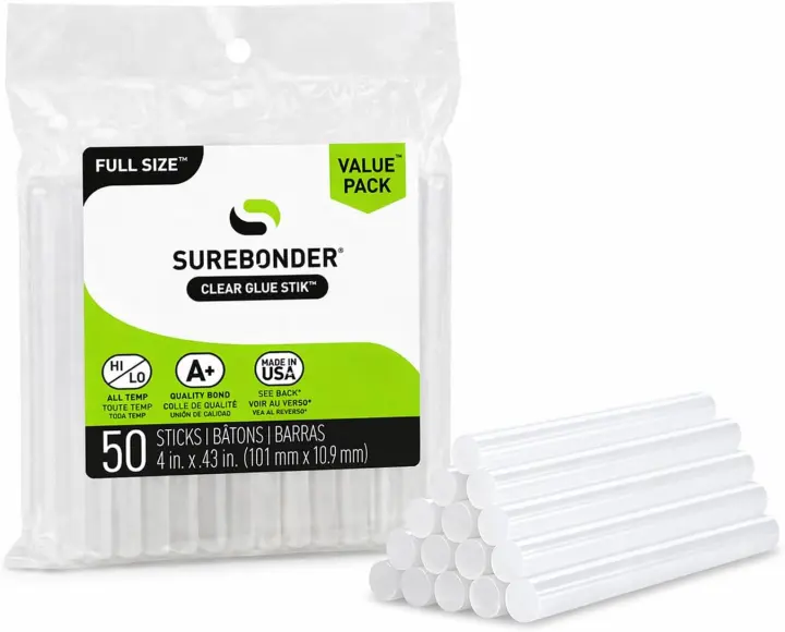 Clear All-Temperature Full-Size Hot Glue Sticks — 50-Pack (4" x 7/16")