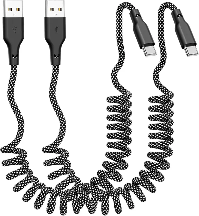 Coiled USB-A to USB-C Car Charger Cable — 2-Pack, Fast CarPlay Charging