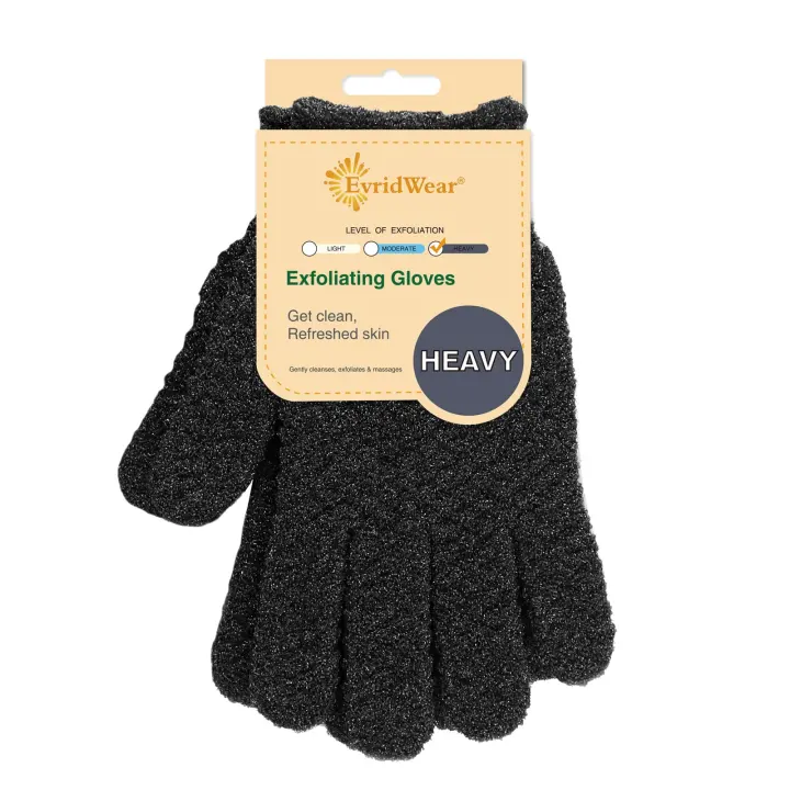 Dual-Texture Exfoliating Bath Gloves — Heavy Duty (1 Pair, Black)