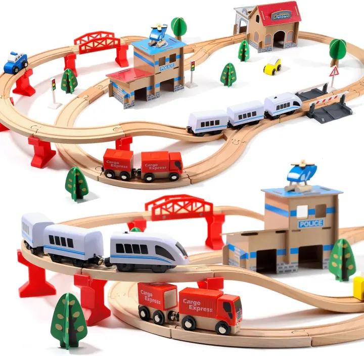 Electric Wooden Train Track Set for Toddlers and Preschoolers