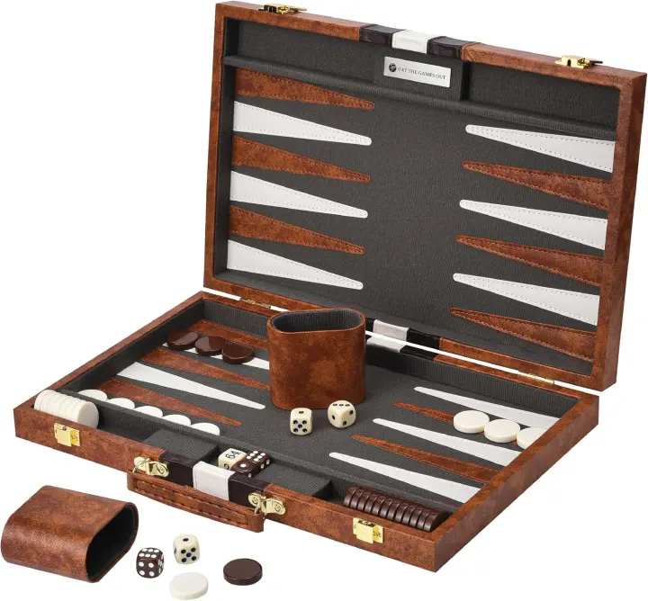 Foldable Backgammon Travel Set — Small Brown, 2-Player